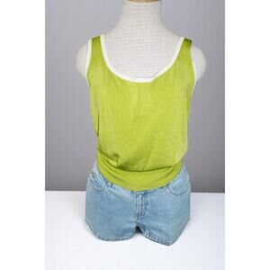 Finity Studio Lime Green Knit Tank Top Women’s Size Medium White Trim Y2K Street